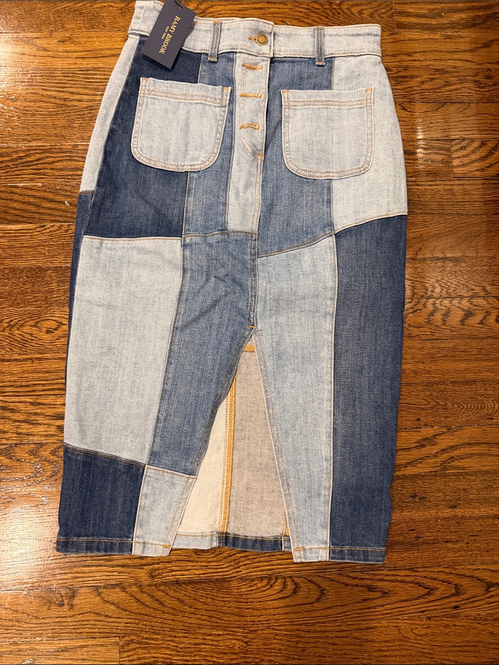 Ramy Brook Two-Tone Patchwork Denim Midi Skirt - Light & Dark Blue